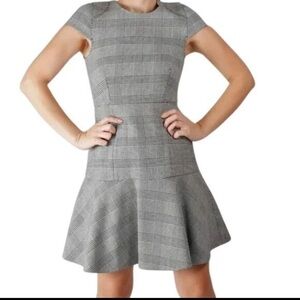 J Crew Fit Flare Herringbone Stretch Preppy Career Dress Womens 6 Black White